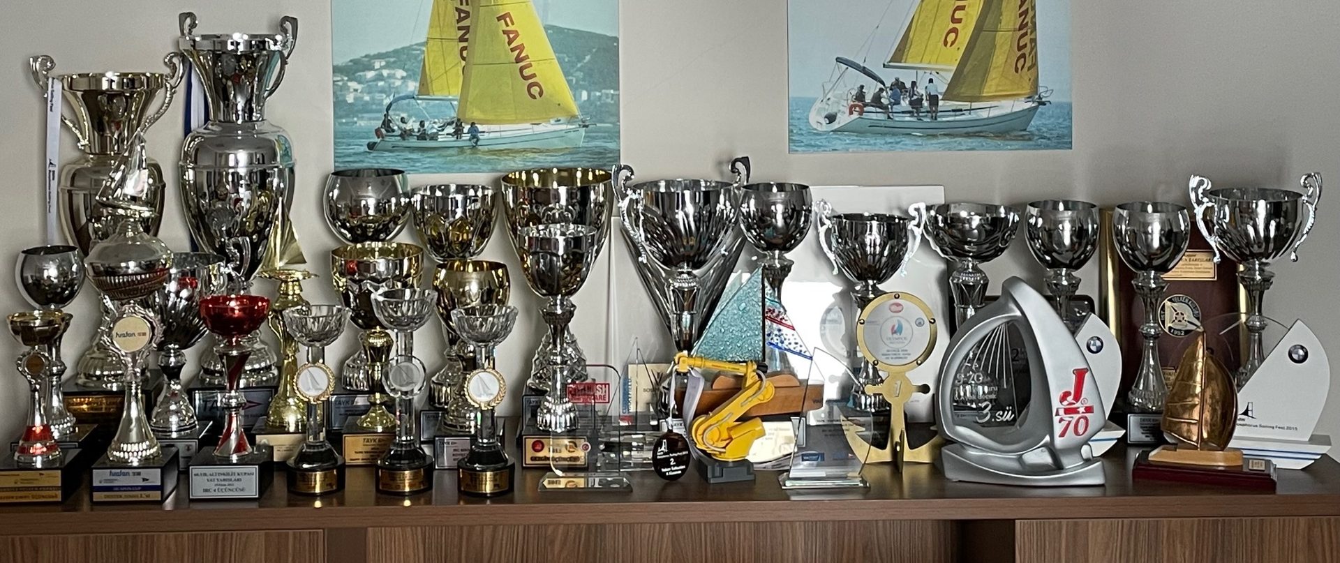 Trophy cabinet of sailing race wins